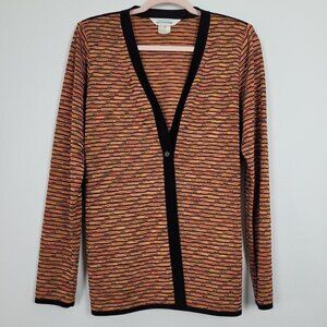EXCLUSIVELY Misook Orange Black Gradient Stripe Button Cardigan Sweater/Jacket